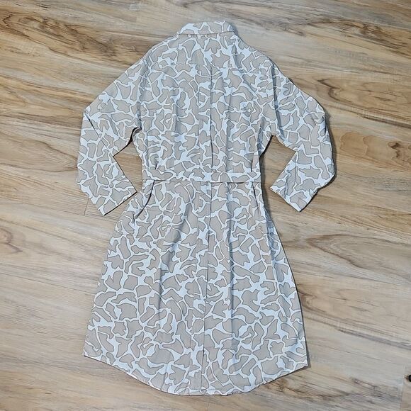 🔹️MG Silk Collection Cream & Tan 100% Silk Buttoned Shirt Dress Small - Picture 2 of 14